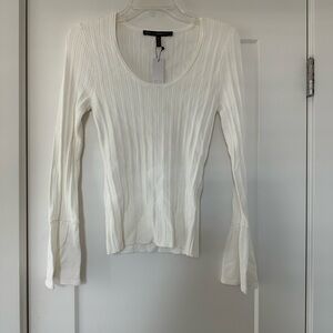 White House Black Market Ivory Ribbed Scoop Neck Sweater